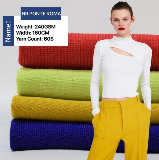 60S 240GSM NR PONTO ROMA Fabric used for uniform dresses sportswear trousers knitted stretched fabrics factory wholesale