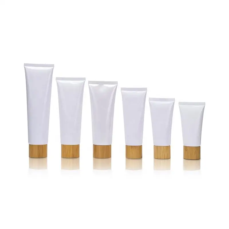 Custom Skincare  Body Lotion  Plastic Hose Soft Cosmetic Hand Cream Packaging Squeeze Tube With Bamboo Lid