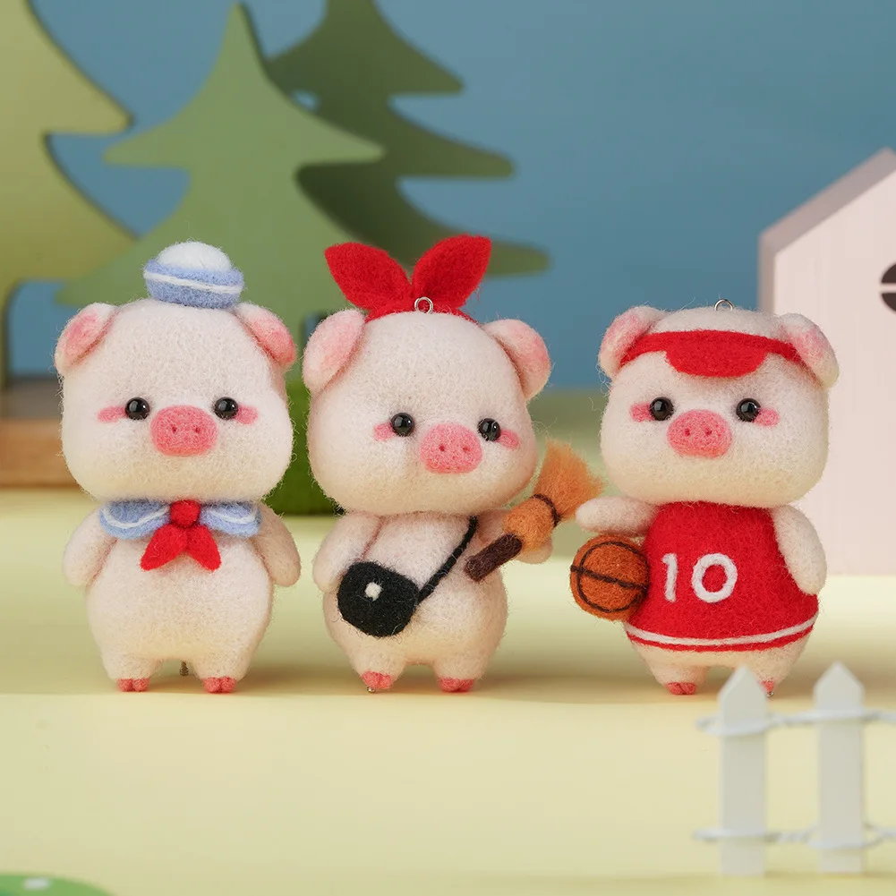 Cute pig creative handmade wool craft felt DIY material package wool felting animal kit