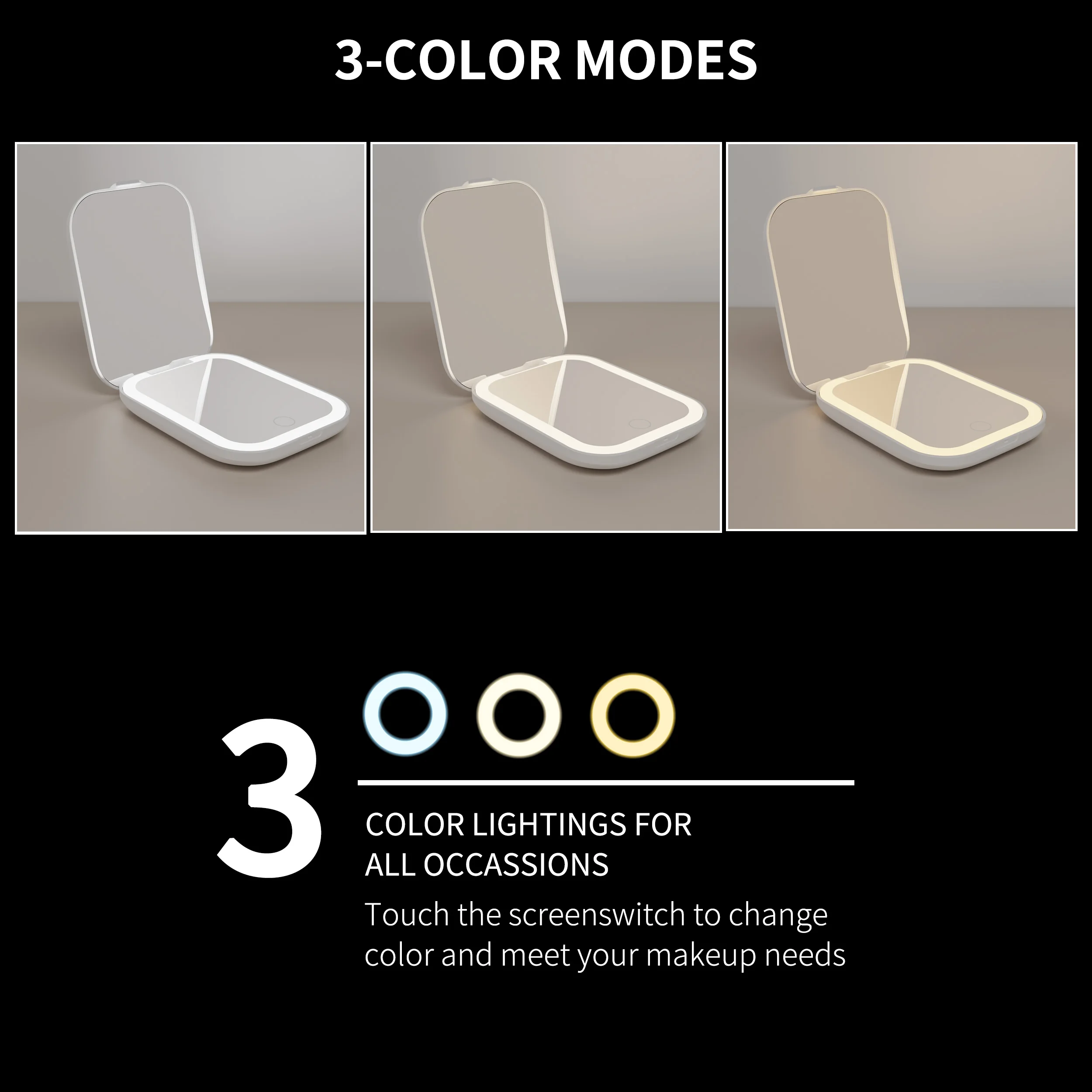 Custom Logo Personalized Touch Switch Mini Makeup Small Hand Travel Folding Pocket Mirror Compact Mirror With LED Light