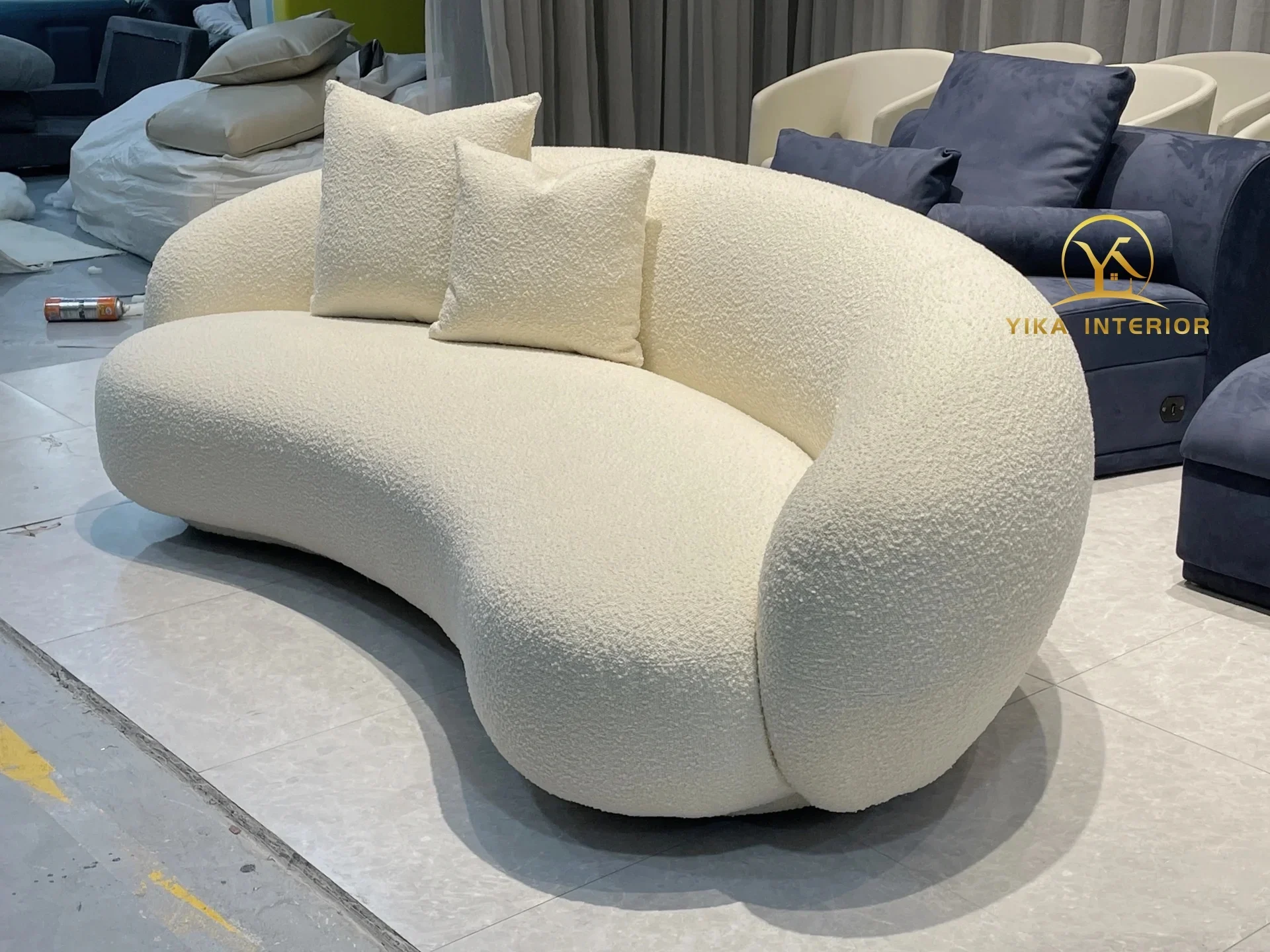 Modern living room curved sofa villa apartment comfort lamb velvet sofa set furniture moon shape couch sofa custom