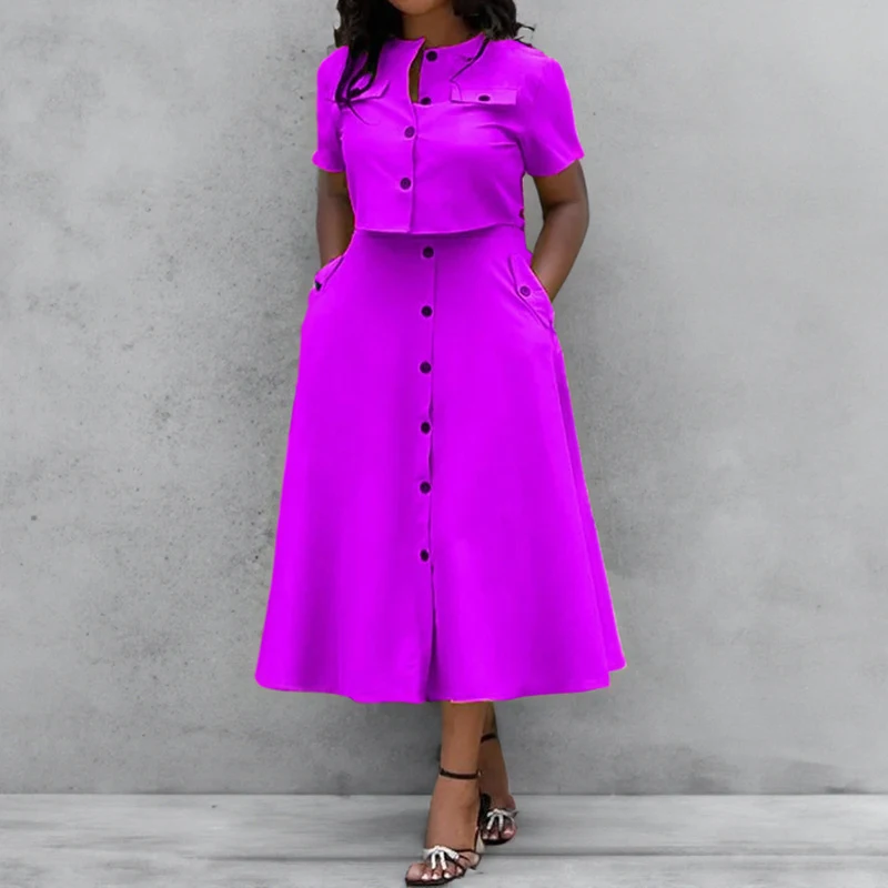 Latest Design Summer Outfits For Women O-neck Short Sleeve Top And High Waist Breasted Skirt Two Piece Set Women Clothing