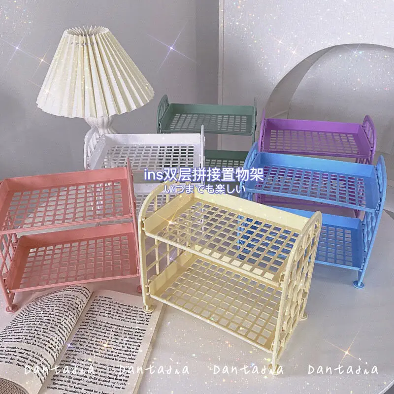 Minimalist Plastic Desk Desktop Organizer Shelf Student Dormitory Folding Hollow Storage Rack