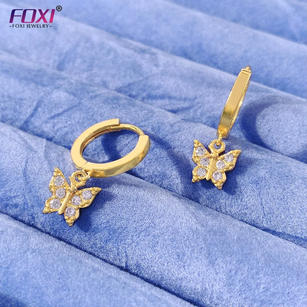Fashion jewelry hoop earring gold plated butterfly design 18k gold plated hypoallergenic hoop earrings jewelry