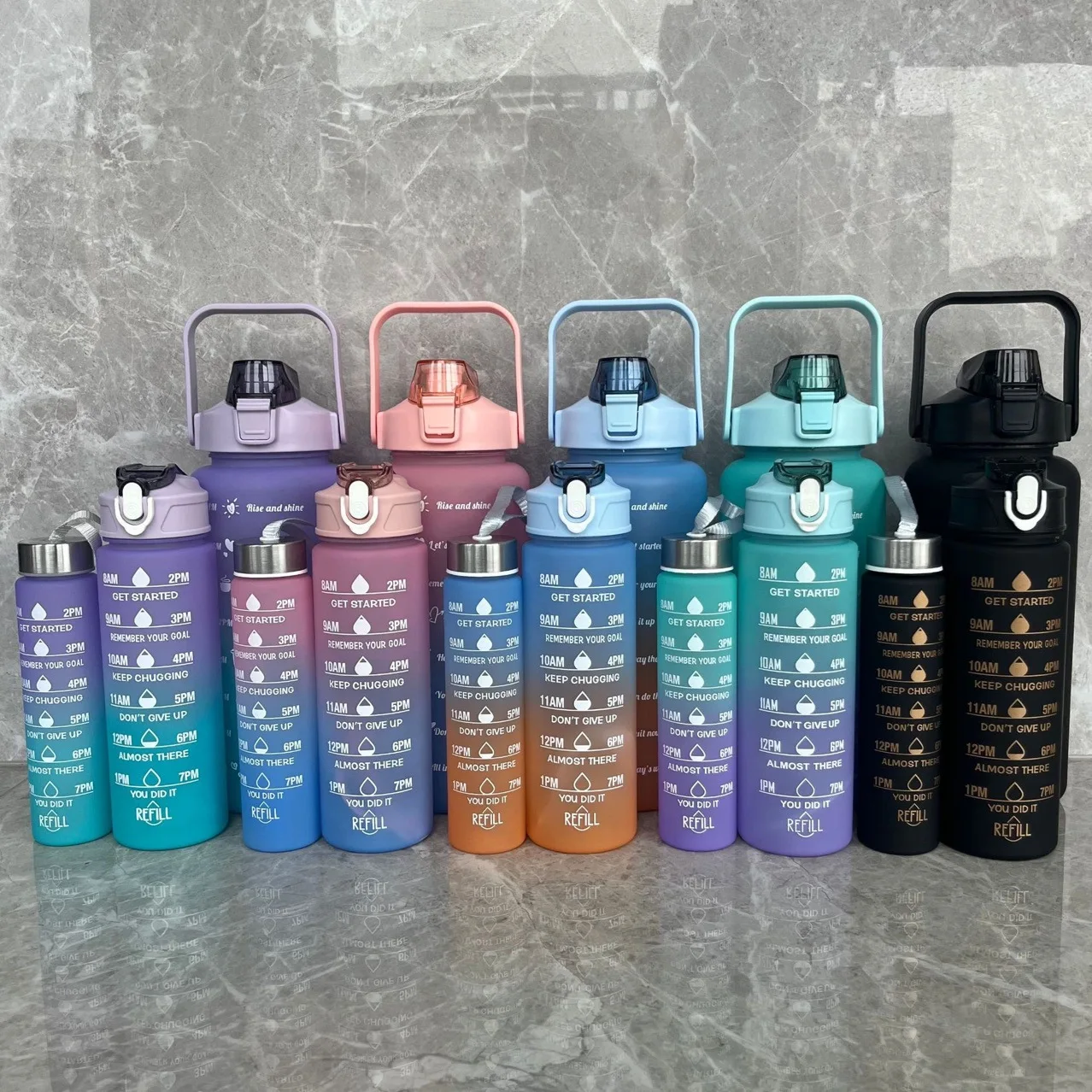 Sports Water Bottle 3pcs/Set Water Bottle Set 2000ML 900ML 300ML Portable Reusable Summer Cups