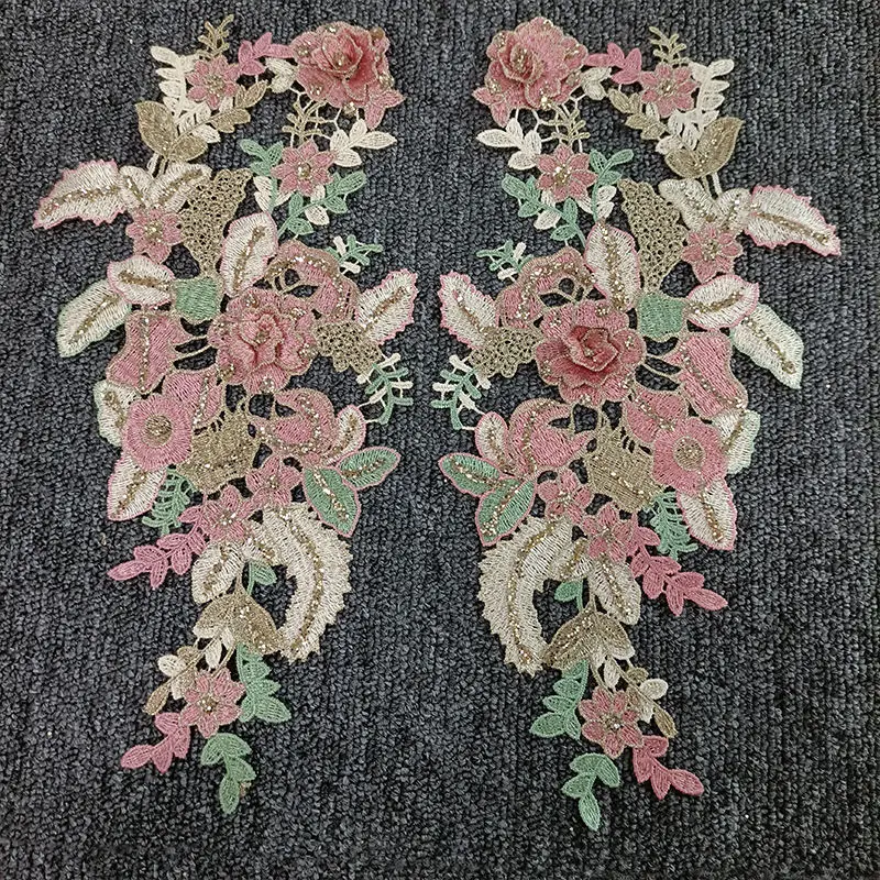 New 3D sequin stitching water-soluble embroidery lace dress trim applique rhinestone bodice applique