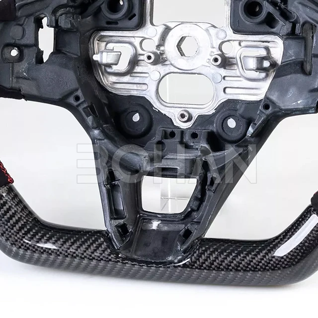 Carbon Fiber Flat Bottom Suede Red Steering Wheel For Ford Focus Kuga 2020-2023