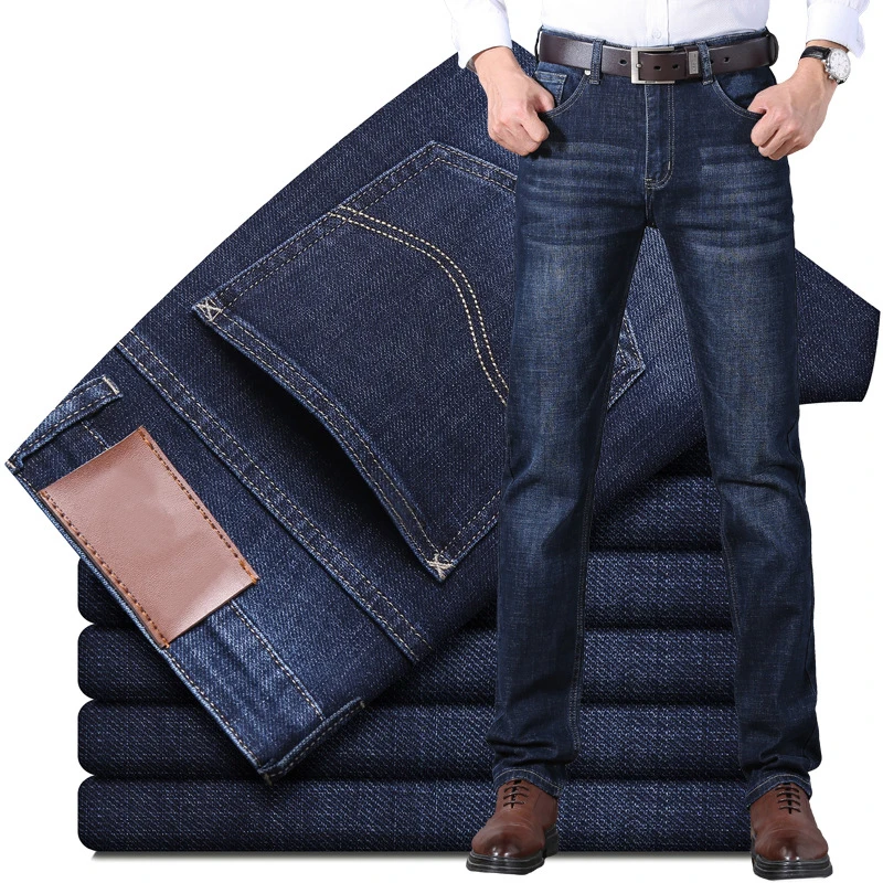 Custom Jeans For Men Black And Bule Male Straight Loose Stretch Jeans Business Casual High-End Goods Jeans Men