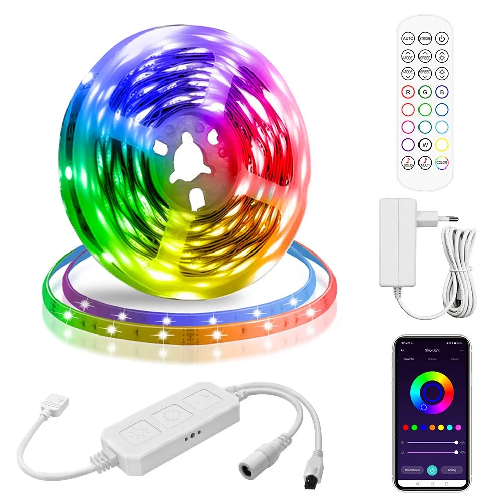 
5M LED Strip Lights Ultra Long RGB SMD 5050 Color Changing Light Strips Kit with IR Remote For Bedroom Kitchen Home Decoration 