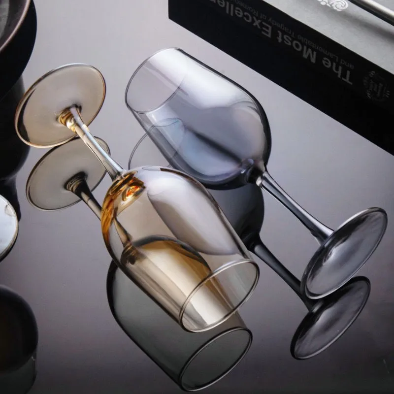 Colorful Blue Crystal Glass Wine Cup Amber Vintage Goblet Set