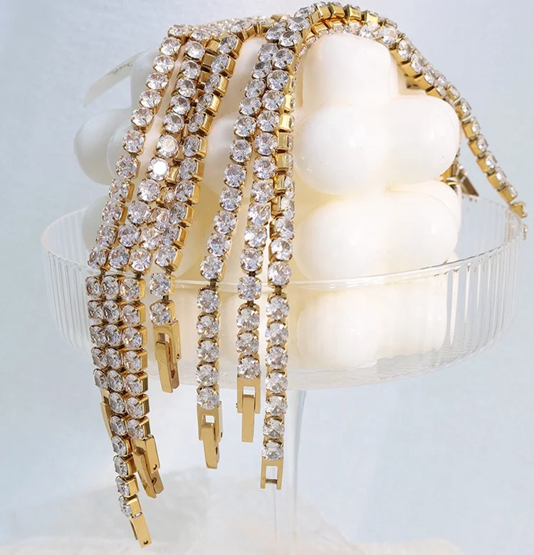 Wholesale Women Jewelry 18K Gold Plated Stainless Steel Rainbow Colorful Baguette Diamond Tennis Bracelet