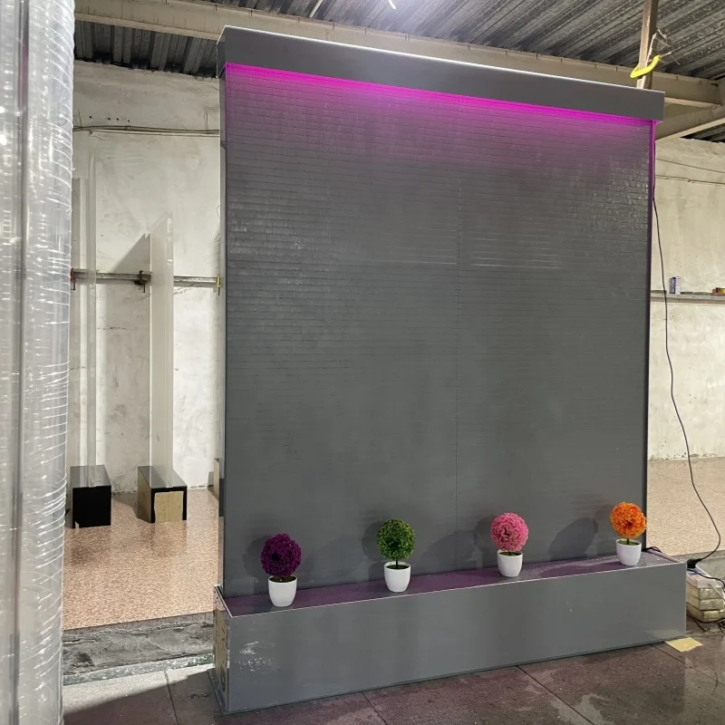 Acrylic Water Wall Feature for Interior Decoration Silver Glass LED-Lit Wall Mounted Divider Movable Room Separator Model Screen