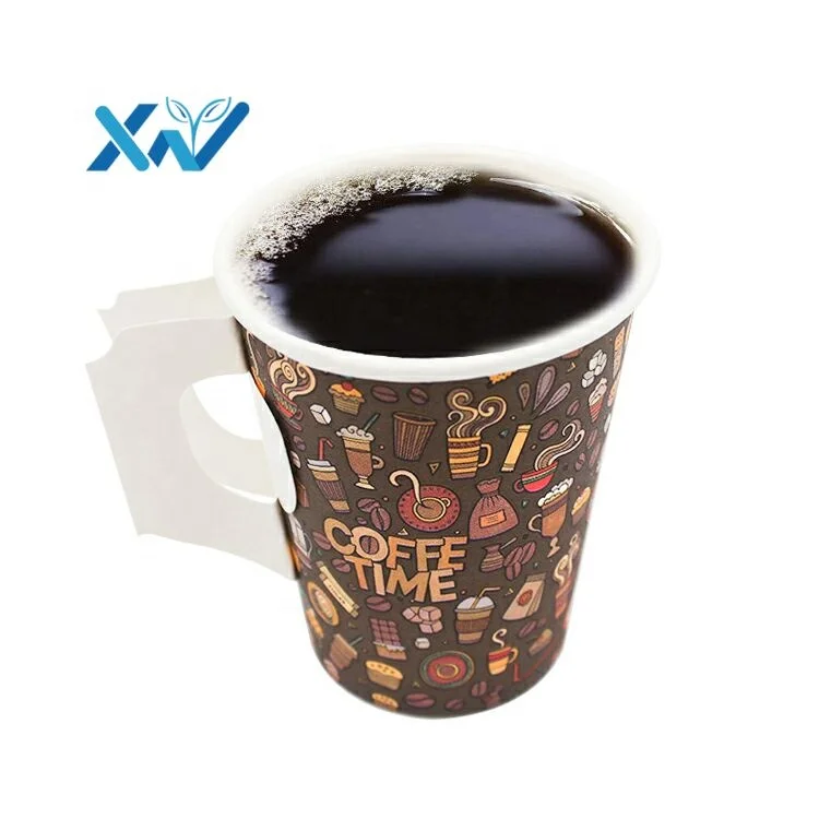 Изготовленный на заказ логотип высокое качество одноразовые однослойные кофейные бумажные стаканчики с ручкой для горячих напитков от китайского производителя