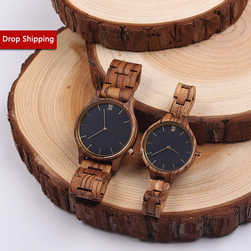 SOPEWOD Fashion Couple Engraved Logo Custom Zebra Wood Watches for Men and Women