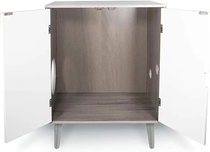 Elegant Cat Walk Litter Cabinet: Grey Wood Grain, Double French Doors, Modern Design