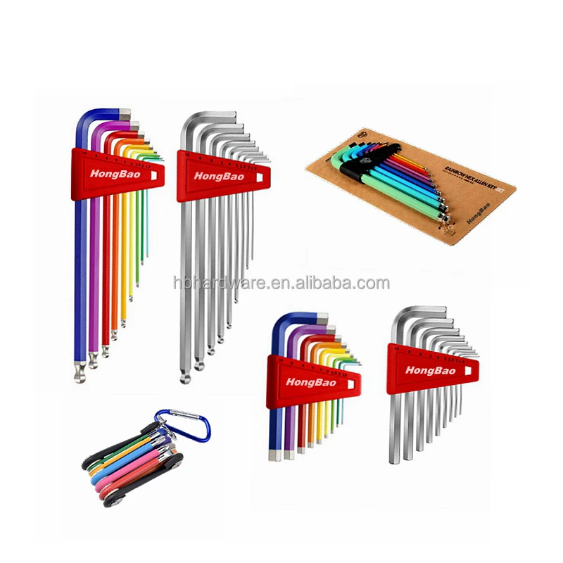 Colorful Rainbow 9pcs Ball Point SAE Metric Star Flat head End Allen Wrench hex key set spanner mini Folding 9 piece hex key Set
