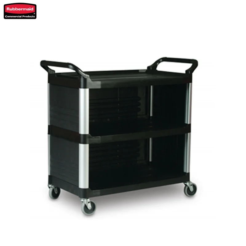 Rubbermaid FG409300BLA UTILITY CART WITH ENCLOSED END PANELS ON 3 SIDES BLACK  Food Dinning Trolley