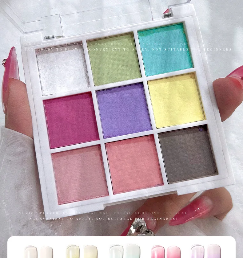 9 Colors Chrome Gradient Nail Powder Manicure Gel Paint Palette Pigment