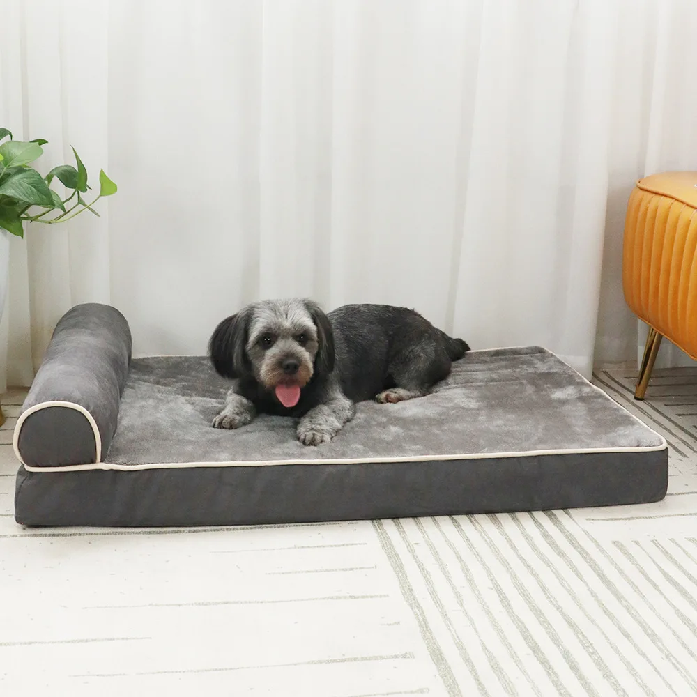 Deerskin Velvet Luxury Anti-Slip Bottom Waterproof Pet Bed High Grade Memory Foam Dog Pet Bed With Pillow