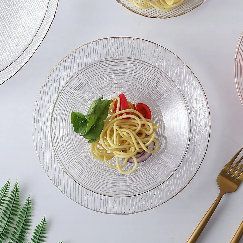 Creative Gold Rimmed Glass Plate European Household Salad Dessert Bowl Dream Western Tableware Set Glass Tableware Set