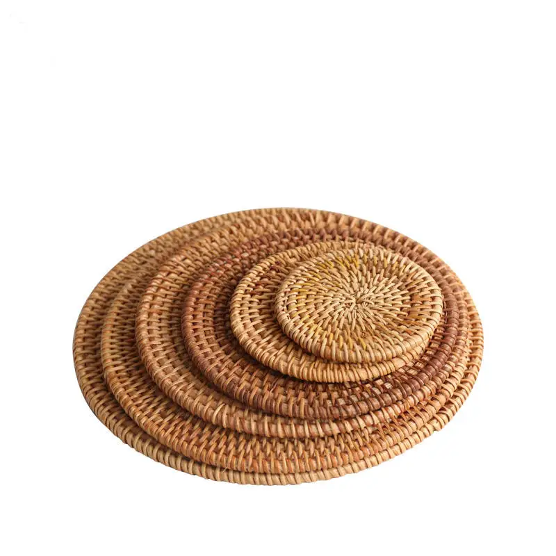 Round hand woven rattan coasters table mats, beverage coasters, bowls and plates kitchen utensils mat tea ceremony rattan pieces