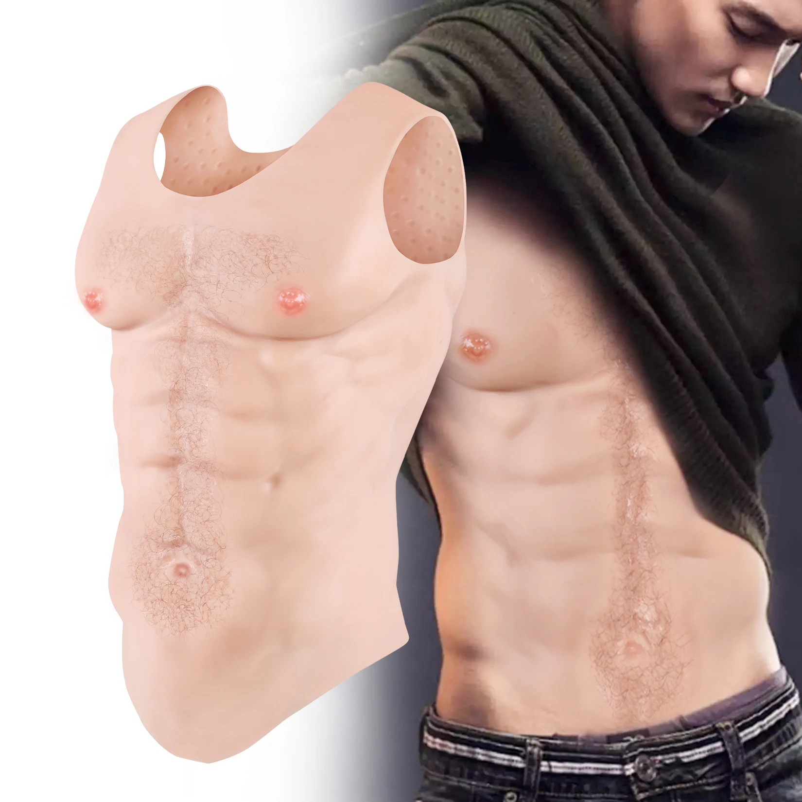 Artificial Chest Muscles Belly Realistic Silicone Muscle Cosplay Shirt Silicone Simulation Muscle Suit with Body Hair