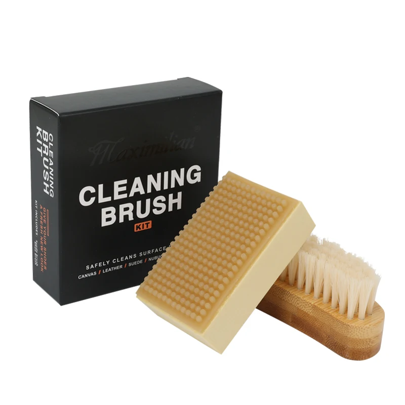 Factory Wholesale 2 In 1 Bamboo Wooden Sneaker Shoe Cleaning Brush Set With Suede Eraser