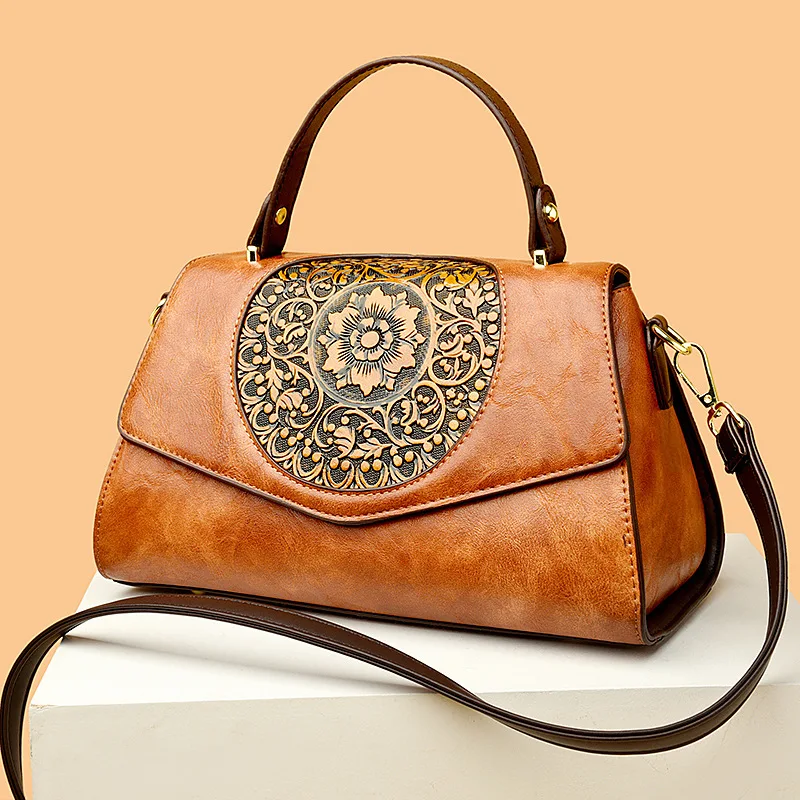 WESTAL Retro Chinese Style Embossed PU Leather Crossbody Shoulder Bag Designer Handbags Ladies Tote Handbag Hand Bag for Women