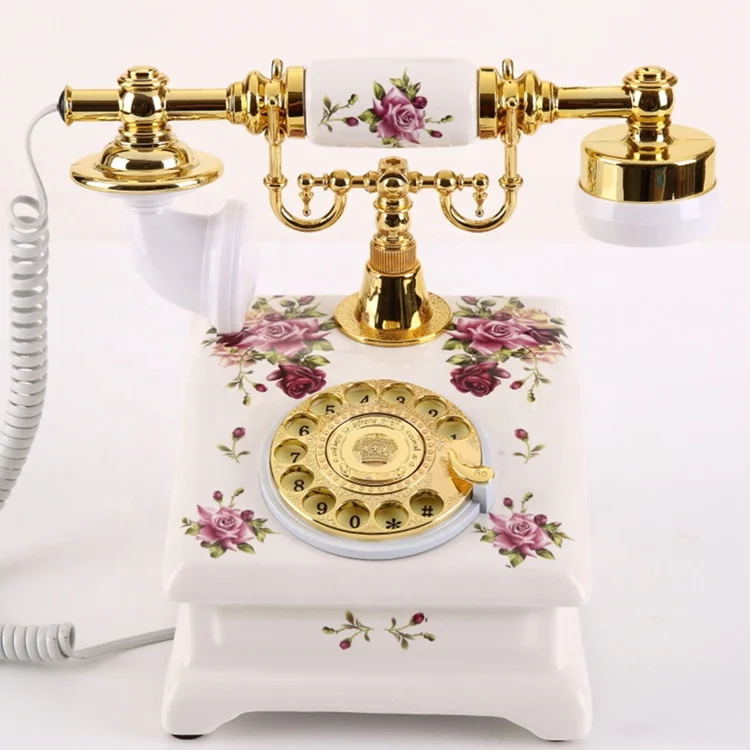 Table Decoration European Royal Luxury High Quality Antique Phone With Screen Wire Rotary Telephone