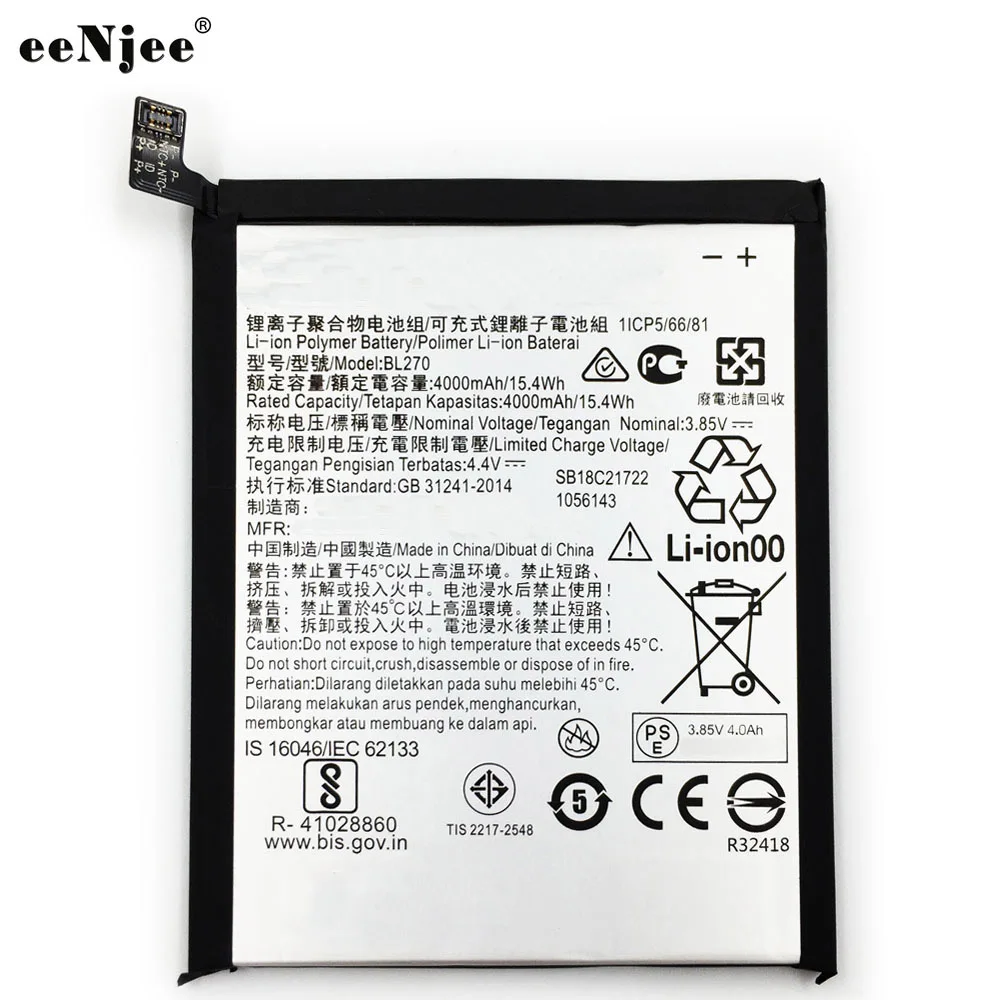 For Motorola Moto G6 PLAY/E5 3.85V Li-ion Battery Replacement Rechargeable Batteries BL270 4000mAh