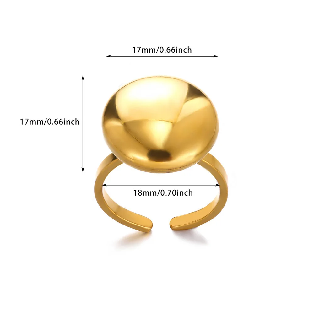 RS1120 Trendy Non Tarnish Gold Plated Stainless Steel Geometric Puffy Bubble Heart Star Round Dome Ring Simple Funky Jewelry