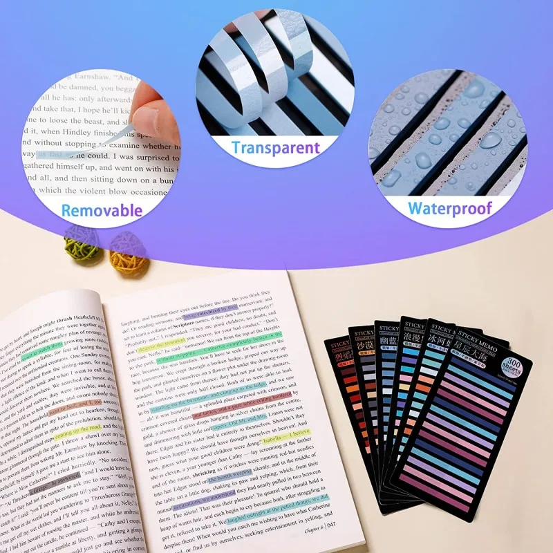 Transparent Removable Neon Clear Sticky Notes Highlighter Strips,for Annotating Books Page Markers Tabs Aesthetic Office School
