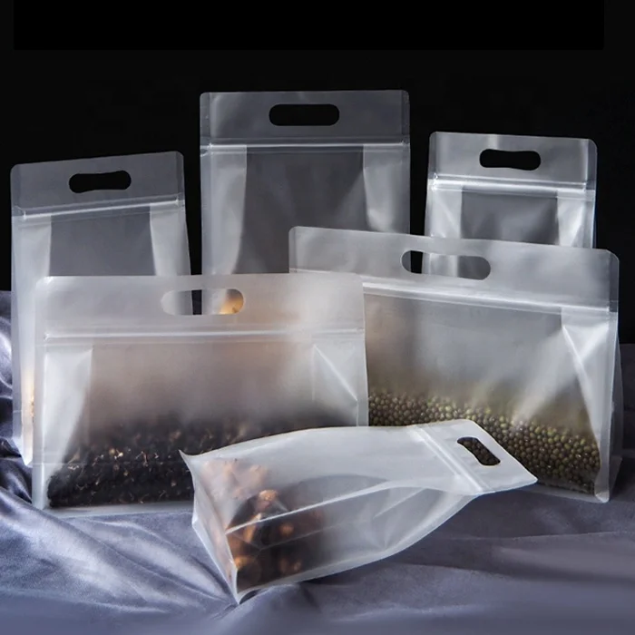 Supply Transparent Matte Clear Flat Bottom Gusset Stand Up Pouch Zip Lock Rice Wheat Food Packaging Bag Hot Selling In Storage