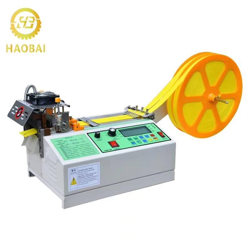 Fabric automatic warning brother kapton die nylon suppliers cold computer film satin device ribbon tape cut cutting machine