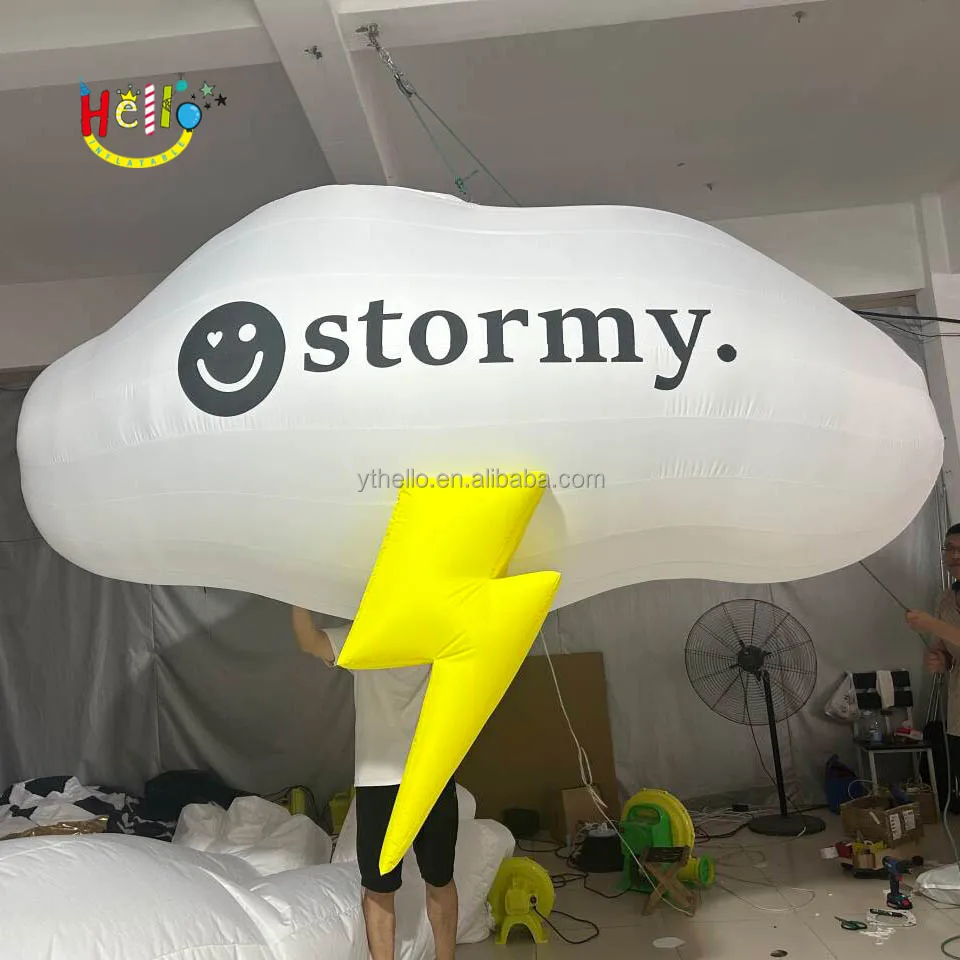 Hot Selling Custom Letter Logo Inflatable Cloud White Cloud Balloon With Yellow Lightning
