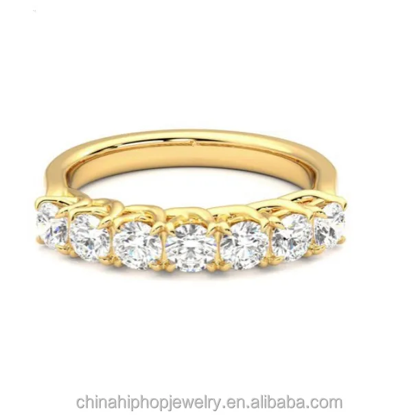 Factory Price solid 14K real gold seven stone yellow gold eternity ring vvs moissanite wedding diamond ring GAR