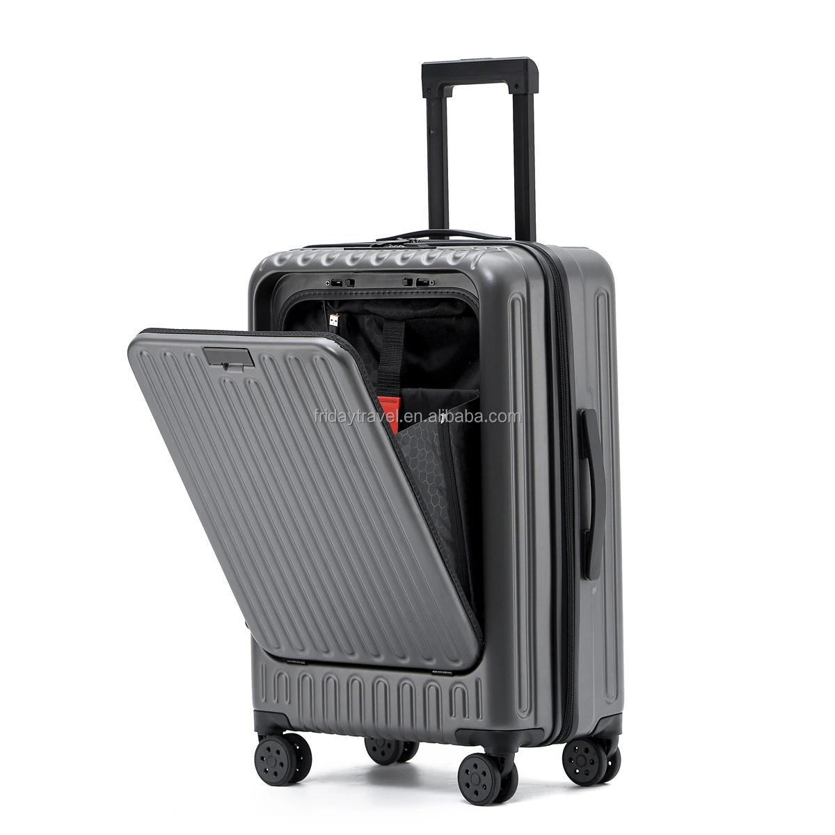 New Lightweight Spinner Luggage with Front Opening and Expandable PC Hard Shell Unisex Checked Suitcase