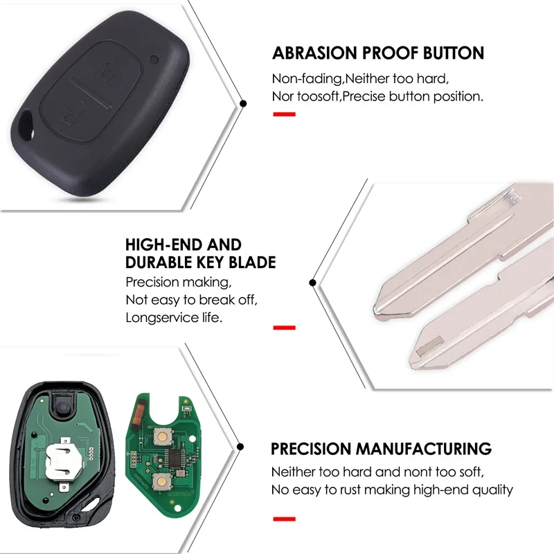 2-Button Car Remote Key Shell Replacement for Renault Vivaro Movano Traffic Kangoo Nissan 433Mhz ID46/PCF7946 Chip
