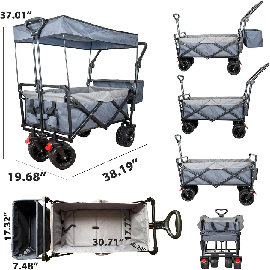Practical Foldable Truck Cart with Detachable Canopy for Shopping Storage Tools OEM Customizable