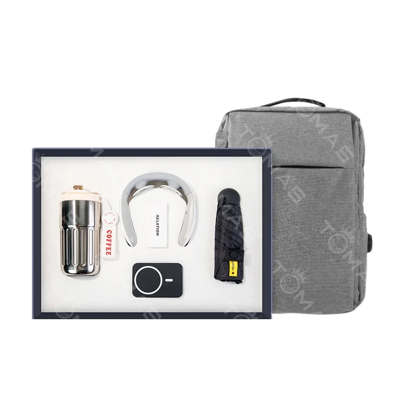 Promotional Events Business Gift Outdoor Travel Customized Computer Backpack Coffee Mug Neck Massager Novelty Electronics Items