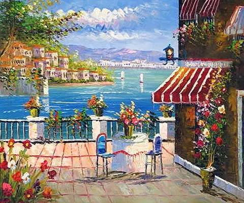 Handmade Hotel Wall Art Canvas Heavy Knife Abstract Landscape Mediterranean Oil Painting