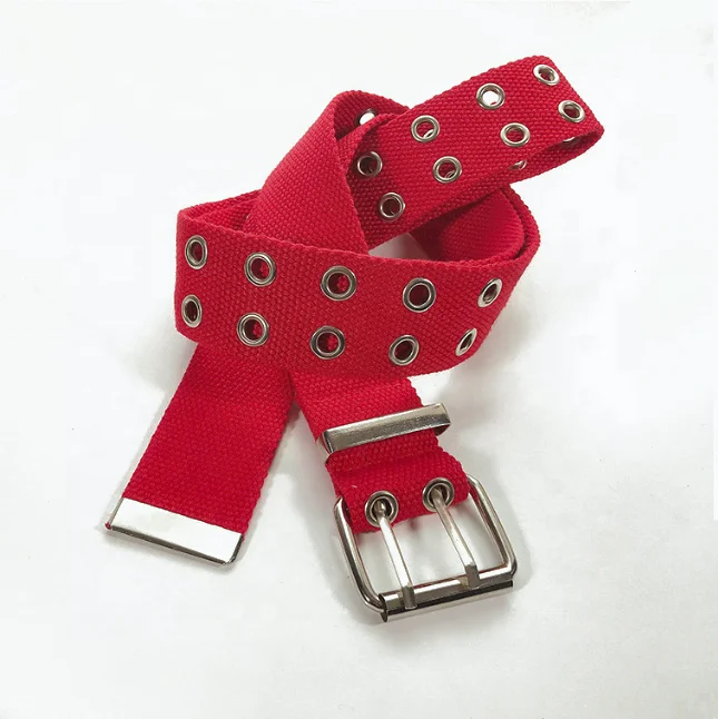 1.5 inches Colorful Customized Fashion Eyelets Fabric Pattern Cotton Classic Jeans Web Strap Belt with Pin Buckle
