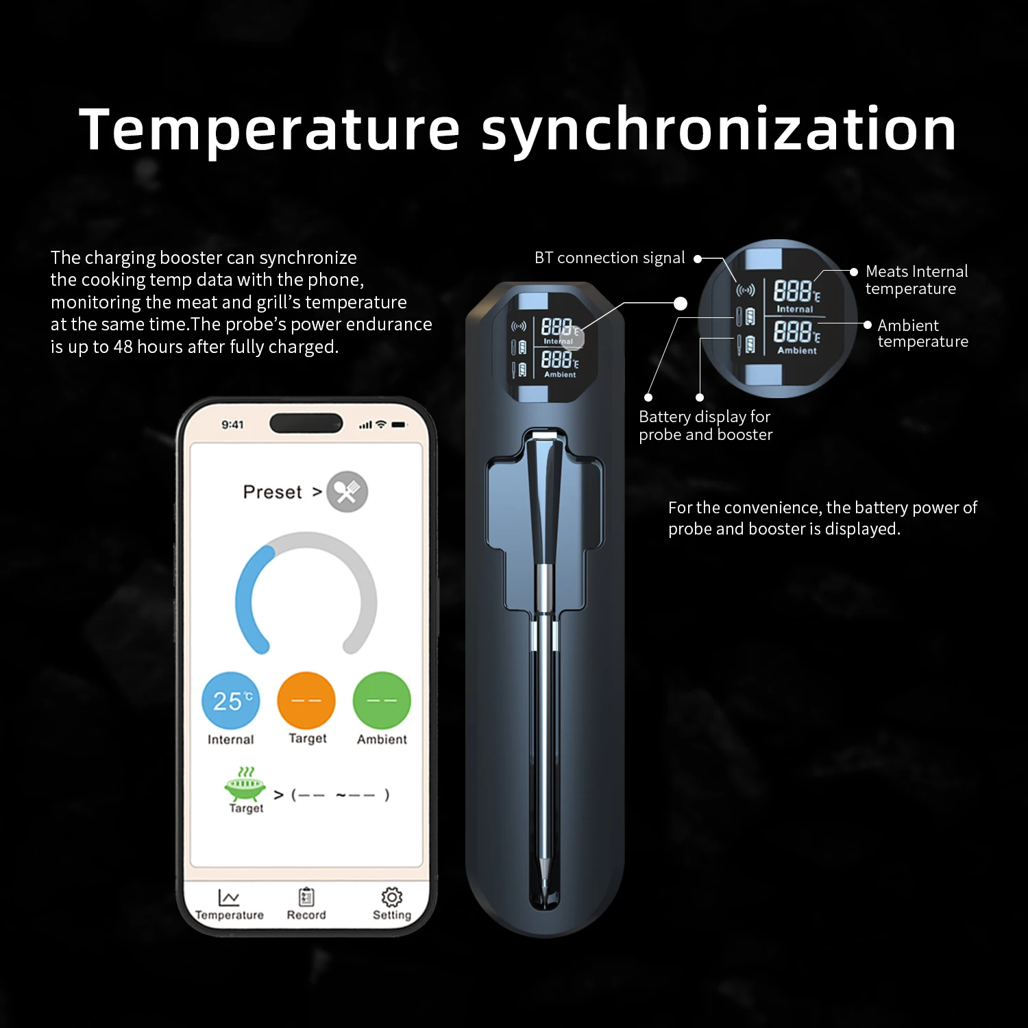 820FT Smart Wireless Meat Thermometer with Ultra-Thin Probes Digital Food Thermometer for Remote Monitoring of BBQ Grill Oven