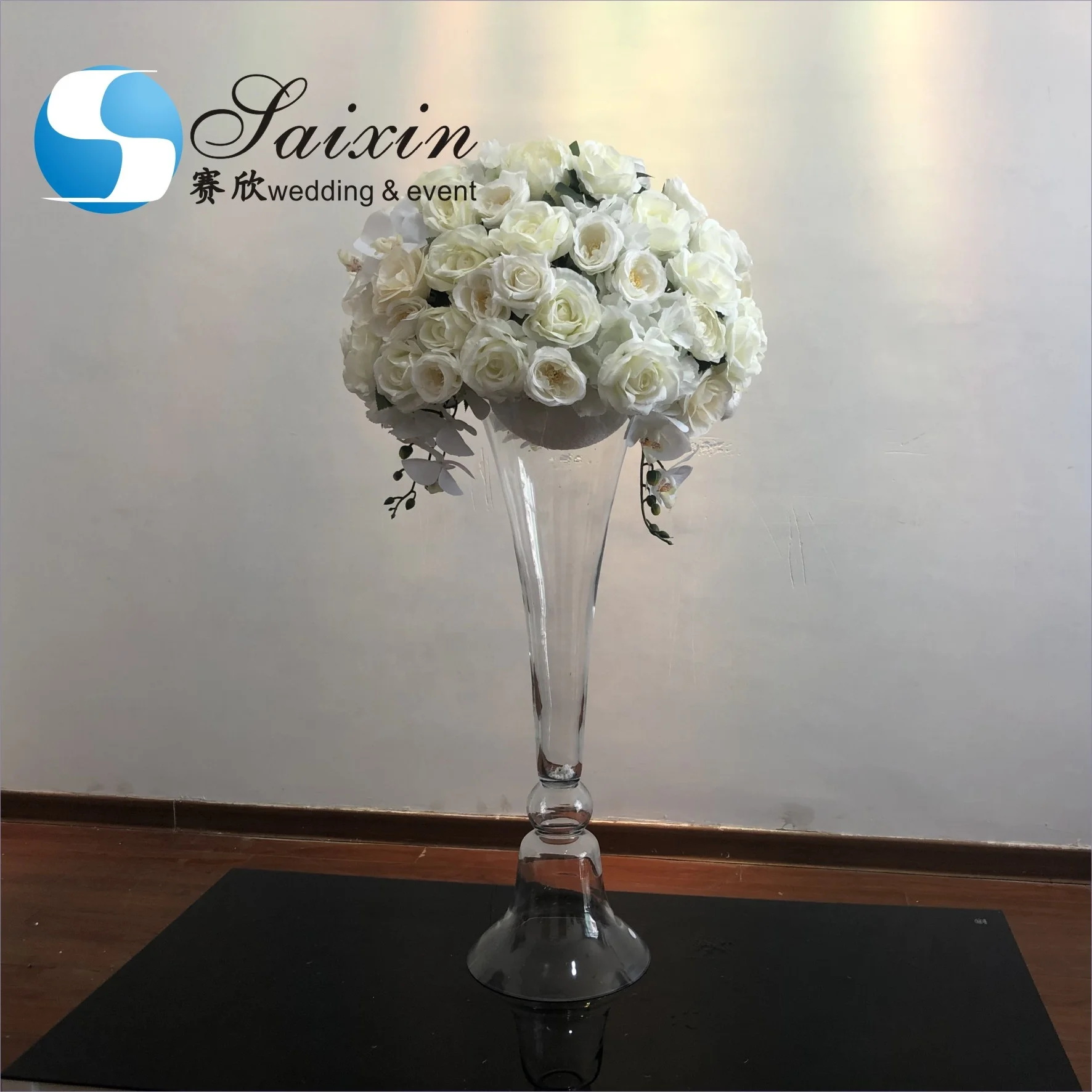 Cheap wedding decoration tall glass cone shaped vases