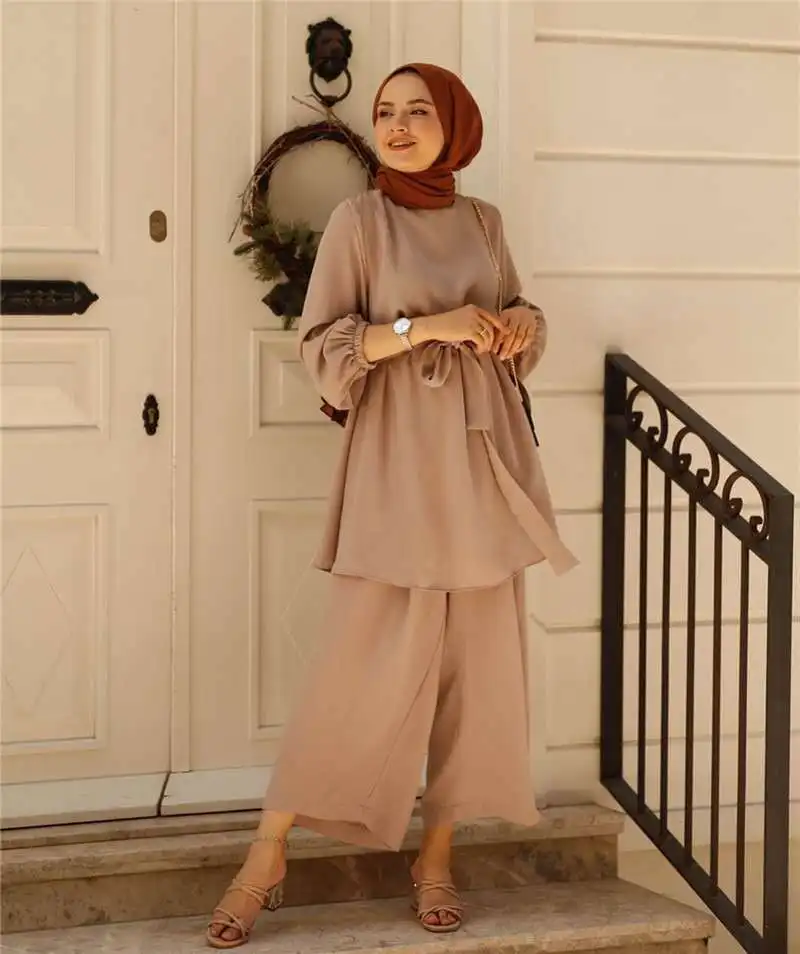 2021 Wholesale modest Turkish Women Islamic Clothing Muslim Casual Set Clothes Arabic Casual Ladies Clothes Abaya Set