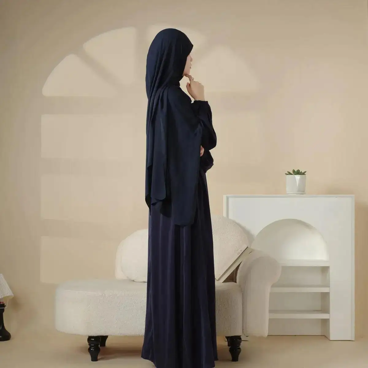 Wholesale Elegant Islamic Turkish Linen Abaya Muslim Girls Women Long Sleeve Cotton Linen Dress Luxury Modest Satin Dresses