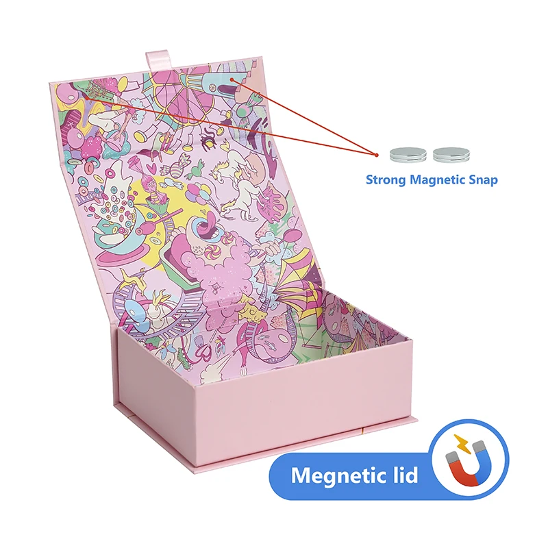 Pink Book Shape Magnet Closure Flip Box Hard Cardboard Custom Logo Hot Stamping Jewelry Cosmetic Wallet Gift Packaging Paper Box