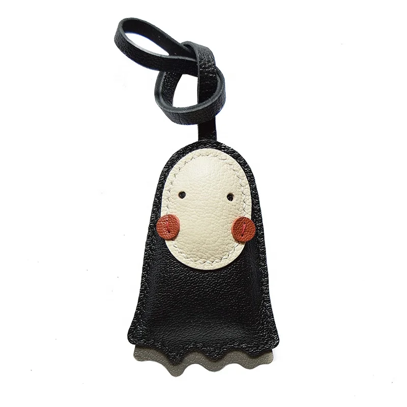 Zenos Handmade Genuine Leather Car Key Bag Charm Faceless Female Doll with Simple Black Personality Leathercraft Product