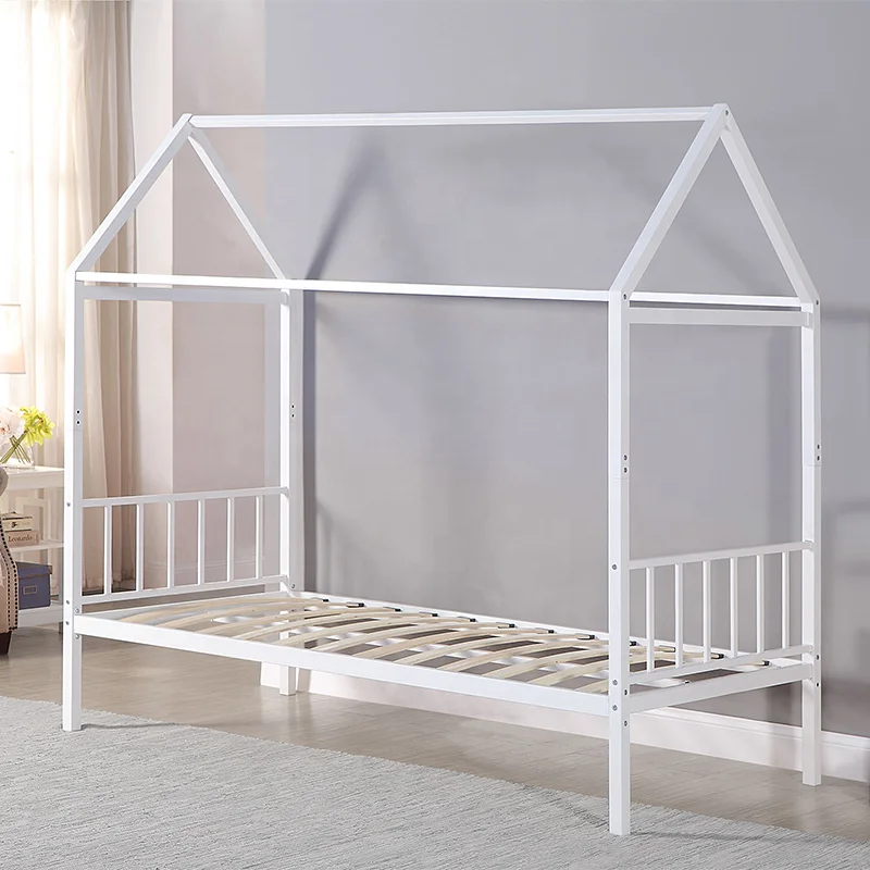 custom small iron single size house metal kid bed for children