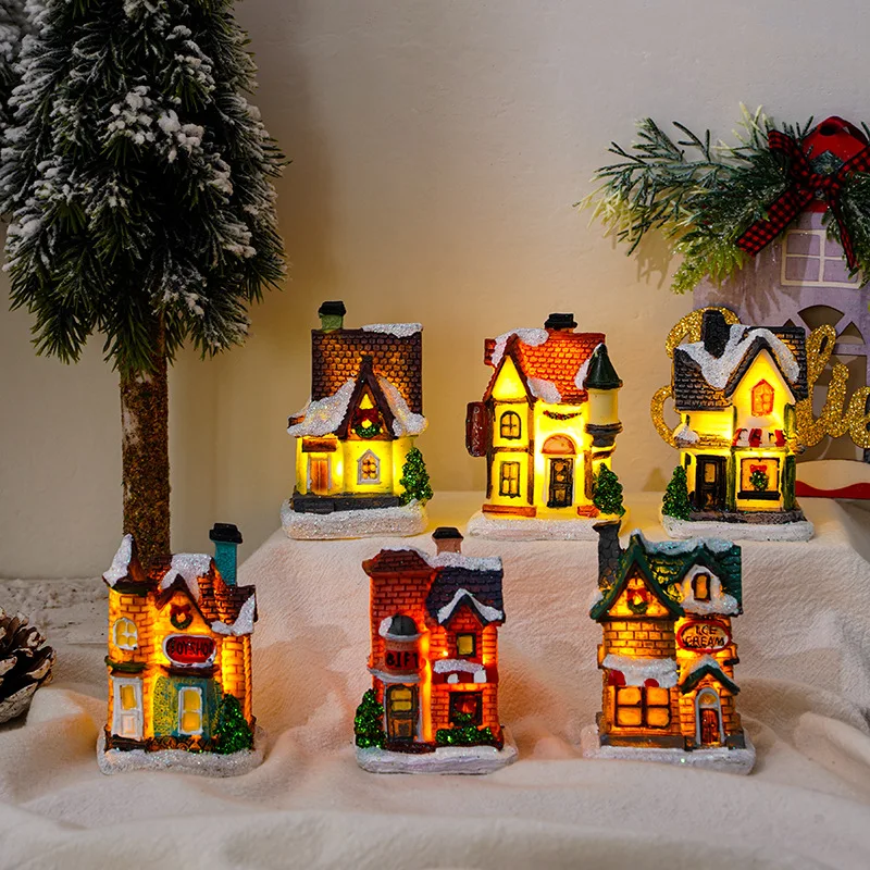 New christmas decorations kids gift miniature animated led resin christmas village houses